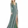 Ieena For Mac Duggal Shop For Metallic Jersey Surplice Gown