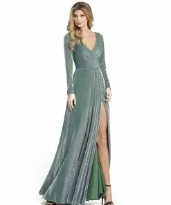 Ieena For Mac Duggal Shop For Metallic Jersey Surplice Gown
