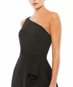 Mac Duggal One Shoulder High Slit Ruffle Gown