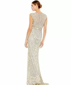 Mac Duggal Shop For Embellished Beaded Fringe Cap Sleeve Gown