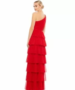 Ieena For Mac Duggal One Shoulder Layered Tiered Tulle Gown