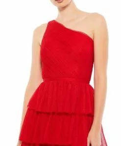 Ieena For Mac Duggal One Shoulder Layered Tiered Tulle Gown