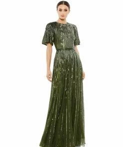 Mac Duggal Short Sleeve Ombre Sequined Evening Gown Shop For