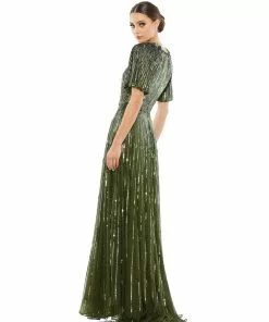 Mac Duggal Short Sleeve Ombre Sequined Evening Gown Shop For