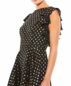 Ieena For Mac Duggal Metallic Flutter Sleeve Polkadot Dress Short Dresses