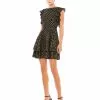 Ieena For Mac Duggal Metallic Flutter Sleeve Polkadot Dress Short Dresses