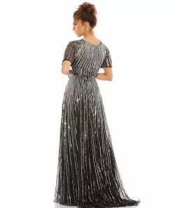 Mac Duggal Short Sleeve Ombre Sequined Evening Gown Shop For