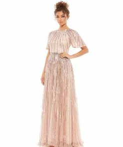 Mac Duggal Short Sleeve Ombre Sequined Evening Gown Shop For