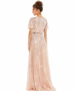 Mac Duggal Short Sleeve Ombre Sequined Evening Gown Shop For