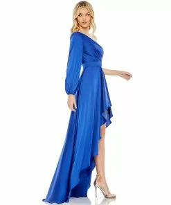 Ieena For Mac Duggal Shop For One Shoulder Blouson Sleeve Hi-Low Gown