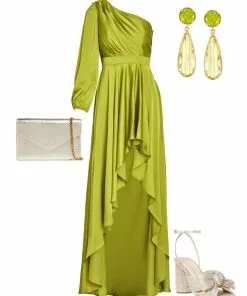 Ieena For Mac Duggal Shop For One Shoulder Blouson Sleeve Hi-Low Gown