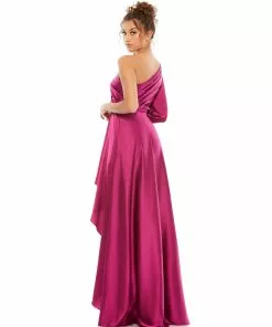 Ieena For Mac Duggal Shop For One Shoulder Blouson Sleeve Hi-Low Gown