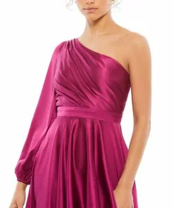Ieena For Mac Duggal Shop For One Shoulder Blouson Sleeve Hi-Low Gown