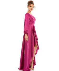Ieena For Mac Duggal Shop For One Shoulder Blouson Sleeve Hi-Low Gown