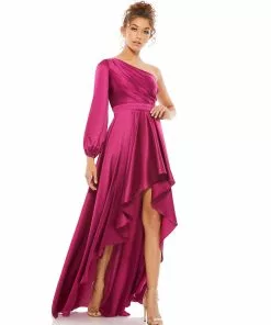 Ieena For Mac Duggal Shop For One Shoulder Blouson Sleeve Hi-Low Gown