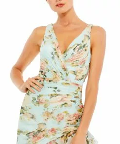 Ieena For Mac Duggal Shop For Floral Print Asymmetrical Hem Ruched Dress