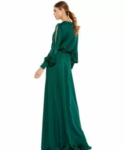 Ieena For Mac Duggal Bishop Sleeve Faux Wrap Gown