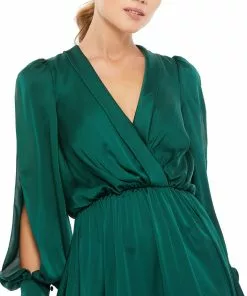 Ieena For Mac Duggal Bishop Sleeve Faux Wrap Gown 5 Ieena For Mac Duggal Bishop Sleeve Faux Wrap Gown