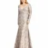 Mac Duggal Plunge Neck Embellished Lace Gown (Plus) Mother Of The Bride + Groom Dresses