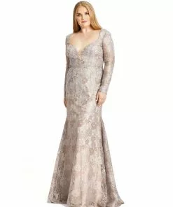 Mac Duggal Plunge Neck Embellished Lace Gown (Plus) Mother Of The Bride + Groom Dresses