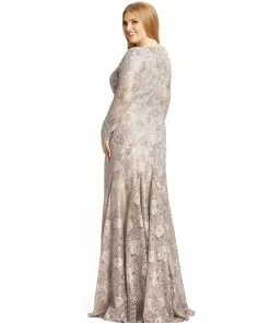 Mac Duggal Plunge Neck Embellished Lace Gown (Plus) Mother Of The Bride + Groom Dresses