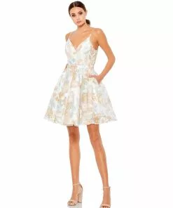 Ieena For Mac Duggal Pastel Embroidered A-Line Cocktail Dress Short Dresses