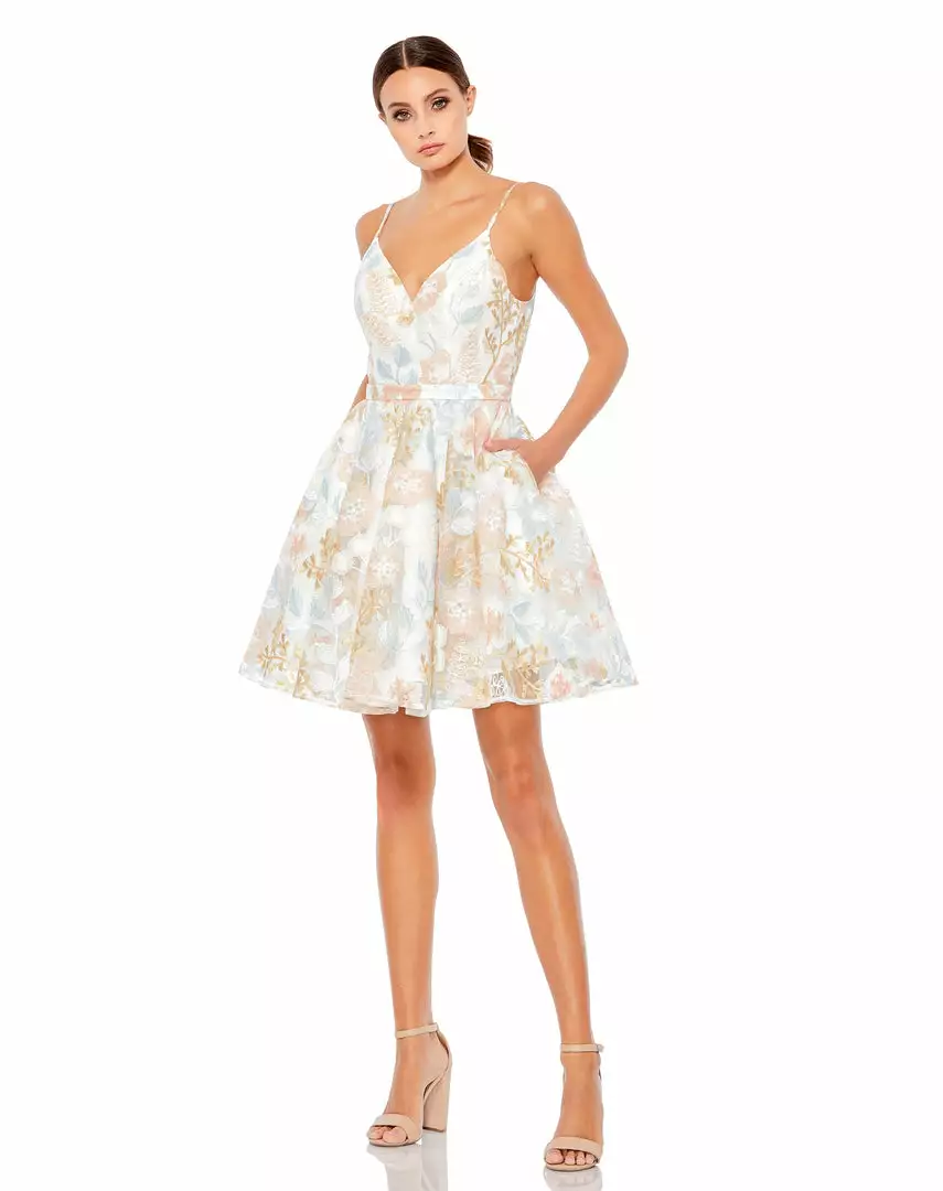 Ieena For Mac Duggal Pastel Embroidered A-Line Cocktail Dress Short Dresses 1 Ieena For Mac Duggal Pastel Embroidered A-Line Cocktail Dress Short Dresses