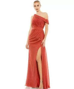 Ieena For Mac Duggal Draped One Shoulder Chiffon Gown Bridesmaid Dresses