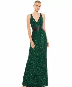 Mac Duggal Scalloped Neckline Sequined Evening Gown Shop For