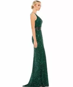 Mac Duggal Scalloped Neckline Sequined Evening Gown Shop For