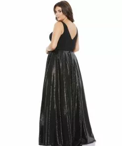 Mac Duggal Plus Size Plunging Black Ball Gown (Plus)