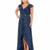 Mac Duggal Polka Dot Faux Wrap Ruffled Cap Sleeve Gown (Plus) Plus Size