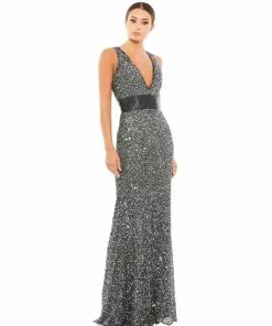 Mac Duggal Scalloped Neckline Sequined Evening Gown Shop For