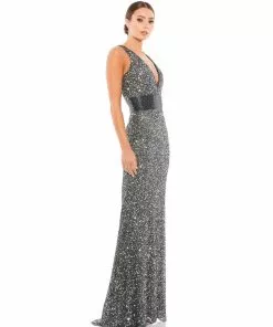 Mac Duggal Scalloped Neckline Sequined Evening Gown Shop For