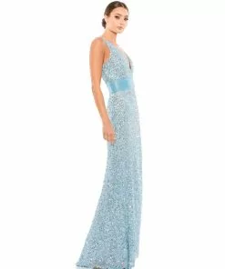Mac Duggal Scalloped Neckline Sequined Evening Gown Shop For
