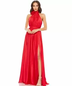 Mac Duggal Rosette Halter Chiffon Evening Gown Shop For