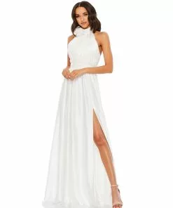 Mac Duggal Rosette Halter Chiffon Evening Gown Shop For