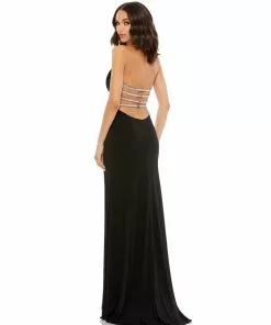 Ieena For Mac Duggal Shop For Cowl Neck Halter Strap Low Back Gown