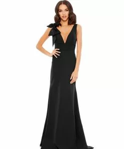 Mac Duggal Bow Shoulder V-Neck Gown