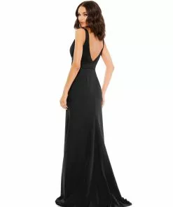 Mac Duggal Bow Shoulder V-Neck Gown