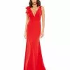 Mac Duggal Bow Shoulder V-Neck Gown