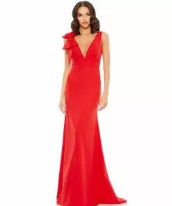 Mac Duggal Bow Shoulder V-Neck Gown