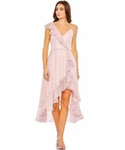 Ieena For Mac Duggal Ruffled Faux Wrap Midi Dress