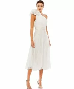 Mac Duggal Shop For Rosette One Shoulder Tea Length Dress