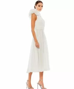 Mac Duggal Shop For Rosette One Shoulder Tea Length Dress