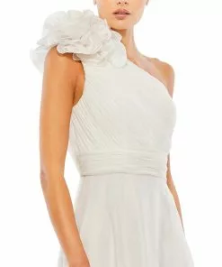 Mac Duggal Shop For Rosette One Shoulder Tea Length Dress