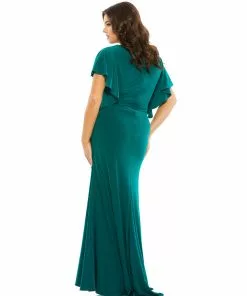 Mac Duggal Faux Wrap Butterfly Sleeve Gown (Plus)