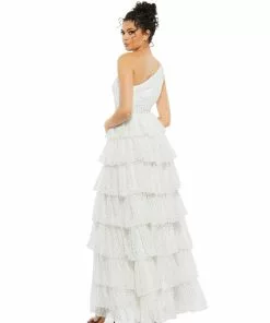 Mac Duggal One Shoulder Ruffle Tiered Gown
