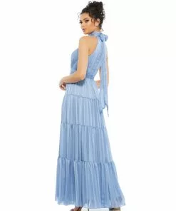 Mac Duggal Tie Neck Tiered Halter Gown Bridesmaid Dresses