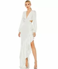 Ieena For Mac Duggal Shop For Cut Out Asymmetrical Ruffled Gown